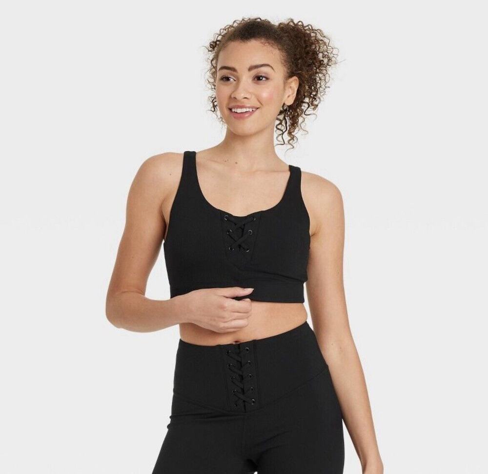 JoyLab Textured Seamless Bra Black Women's S NWT